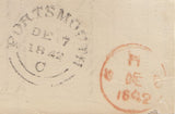 143944 1842 HEALTH QUESTIONNAIRE PORTSMOUTH TO LONDON, UNPAID WITH '2' UNIFORM PENNY POST CHARGEMARK OF PORTSMOUTH (HA1048).