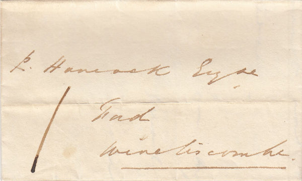 143945 1825 MAIL BULLAND LODGE TO FORD, WIVELISCOMBE, CHARGED '1', 'WIVELISCOMB' UDC (SO1022).
