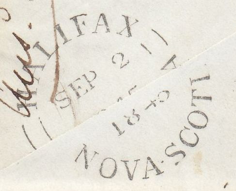 143946  1845 MAIL HALIFAX, NOVA SCOTIA TO WAKEFIELD, YORKSHIRE, ON REVERSE WAFER SEAL.