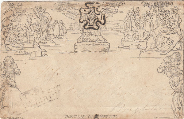 143948 1841 MULREADY ENVELOPE LONDON TO BRIGHTON WITH WAFER SEAL.