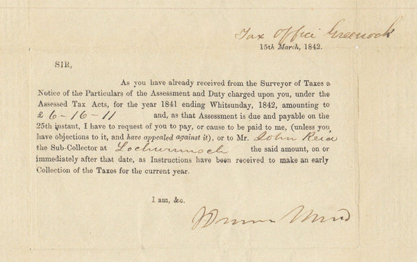 143949 1842 1d  MULREADY WRAPPER  'LOCHWINNOCH' TAX OFFICE (SPEC MA247a) FINE USED.