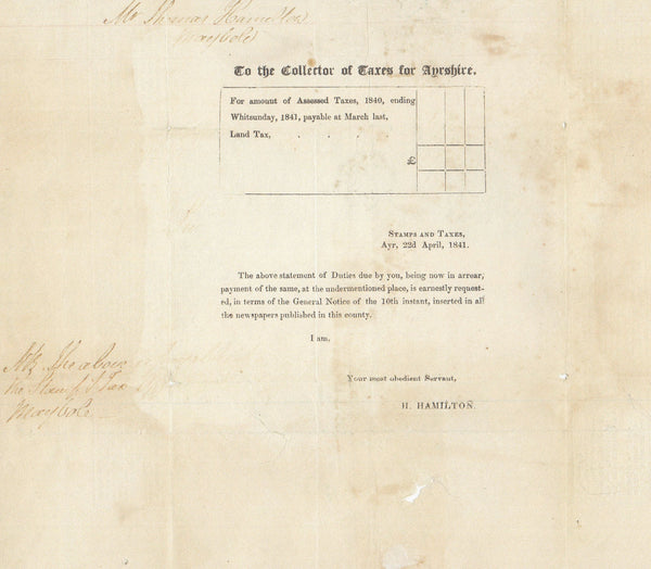 143950 1841 1d MULREADY WRAPPER 'AYR' TAX OFFICE (SPEC MA202a) USED.