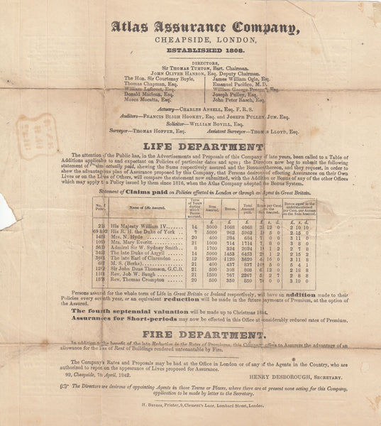 143954 1842 1d MULREADY WRAPPER 'ATLAS ASSURANCE COMPANY' ADVERT (MA 103g) USED.
