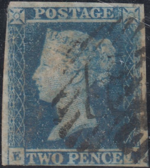 143955 1849 2d BLUE PL.4 (SG14)(EA) VERY THIN PAPER, USED.