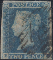 143955 1849 2d BLUE PL.4 (SG14)(EA) VERY THIN PAPER, USED.