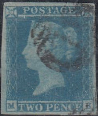 143958 1849 2d BLUE PL.4 (SG14)(MK) GOOD TO FINE USED.