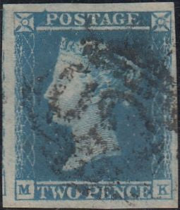 143959 1849 2D BLUE PL.4 (SG14)(MK) GOOD TO FINE USED.