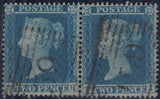143969 1854 2d BLUE PL.4 S.C.16 (SG19) HORIZONTAL PAIR TH TI, TH MAJOR RE-ENTRY (SPEC F1g), GOOD USED.