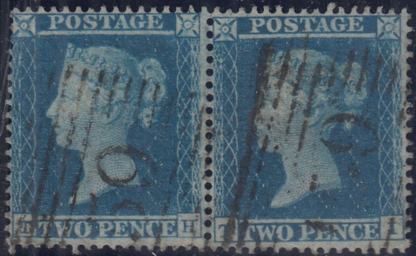 143969 1854 2d BLUE PL.4 S.C.16 (SG19) HORIZONTAL PAIR TH TI, TH MAJOR RE-ENTRY (SPEC F1g), GOOD USED.