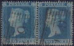 143969 1854 2d BLUE PL.4 S.C.16 (SG19) HORIZONTAL PAIR TH TI, TH MAJOR RE-ENTRY (SPEC F1g), GOOD USED.