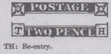 143969 1854 2d BLUE PL.4 S.C.16 (SG19) HORIZONTAL PAIR TH TI, TH MAJOR RE-ENTRY (SPEC F1g), GOOD USED.
