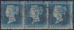 143973 1855 2d BLUE PL.4 S.C.14 (SG23) GOOD TO FINE USED STRIP OF THREE TE TF TG, TF AND TG STATE 2 (SPEC F2f).