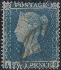 143974 1854  2d BLUE PL.4 S.C.16 (SG19)(AG) SHORT 'A'  ROW STAMP, VERY FINE USED.