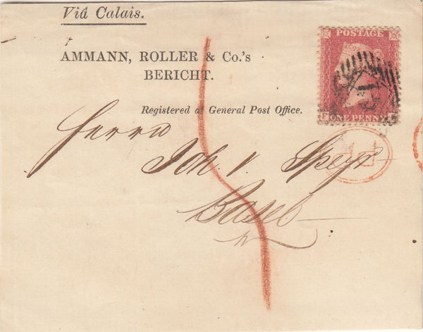 144002 1863 NEWSPAPER WRAPPER LONDON TO BASEL DIE 2 1d (SG40)(FI).