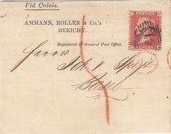 144002 1863 NEWSPAPER WRAPPER LONDON TO BASEL DIE 2 1d (SG40)(FI).
