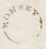 144004 1829 MAIL ROMSEY, HANTS TO FORDINGBRIDGE 'ROMSEY' CIRCULAR HANDSTAMP MILEAGE ERASED (HA1163).