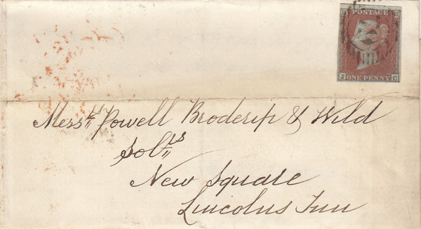 144009 1852 MAIL USED IN LONDON  CHEAPSIDE TO LINCOLNS INN 1d PL.139 (SG8)(JC) 'Watling St' RECEIVER'S HANDSTAMP (L514/WATST16).