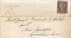144009 1852 MAIL USED IN LONDON  CHEAPSIDE TO LINCOLNS INN 1d PL.139 (SG8)(JC) 'Watling St' RECEIVER'S HANDSTAMP (L514/WATST16).