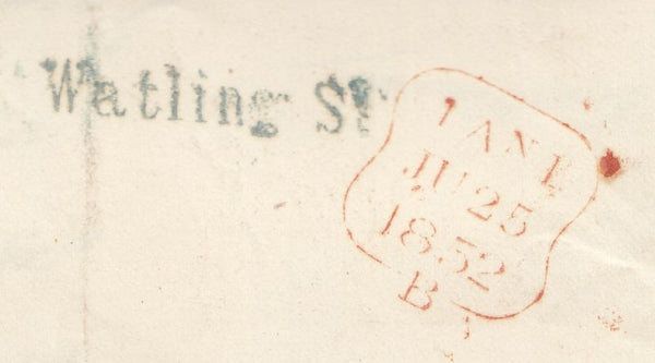 144009 1852 MAIL USED IN LONDON  CHEAPSIDE TO LINCOLNS INN 1d PL.139 (SG8)(JC) 'Watling St' RECEIVER'S HANDSTAMP (L514/WATST16).