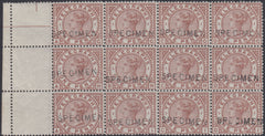 144014 1876 1d RED-BROWN TELEGRAPH PL.1 UNUSED BLOCK OF TWELVE OVERPRINTED 'SPECIMEN' TYPE 10 (T2s).