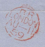 144019 1859 MAIL EXETER TO VICTORIA, AUSTRALIA DIE 2 1d (SG40) x SIX.