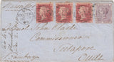 144020 1860 MAIL EXETER TO BOMBAY 1d (SG40) X 3, 6d LILAC (SG68), WAFER SEAL ON REVERSE.