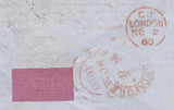 144020 1860 MAIL EXETER TO BOMBAY 1d (SG40) X 3, 6d LILAC (SG68), WAFER SEAL ON REVERSE.