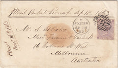 144021 1863 MAIL EXETER TO MELBOURNE, AUSTRALIA 6d LILAC (SG84).