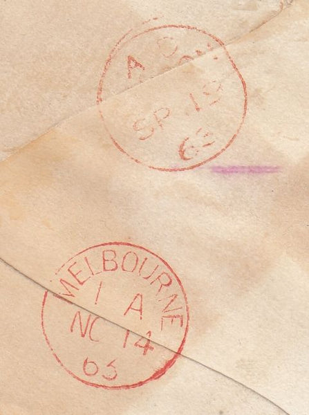 144021 1863 MAIL EXETER TO MELBOURNE, AUSTRALIA 6d LILAC (SG84).
