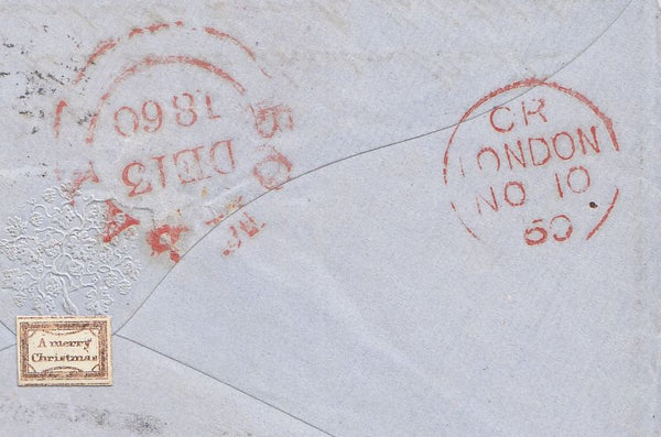144023 1860 MAIL EXETER TO BOMBAY 6d LILAC (SG68), WAFER SEAL ON REVERSE.