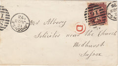 144025 1873 MAIL LONDON TO MIDHURST, SUSSEX 1d PL.161 (SG43) 'D' INSPECTOR'S MARK.