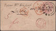 144027 1844 PENNY PINK OXFORD TO LIEPSIC (LEIPZIG) GERMANY CANCELLED 'OXFORD'  DATE STAMP.