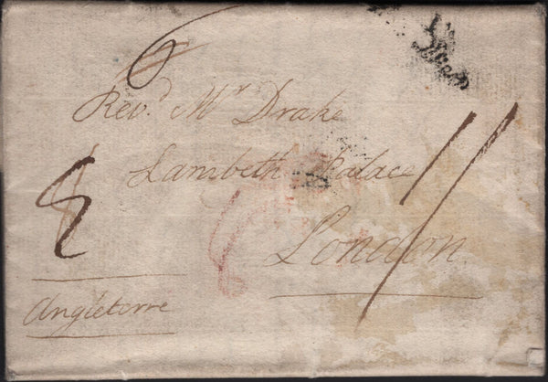 144032 1784 MAIL VIENNA TO LONDON WITH LONDON 'O CLOCK/7/S' TIME HANDSTAMP (L366a).