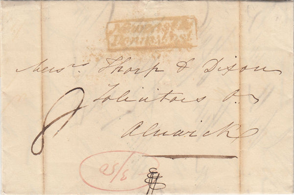 144049 1830 MAIL EARSDON, NORTHUMBERLAND TO ALNWICK BOXED 'Newcastle/Penny Post' HANDSTAMP (NR560).