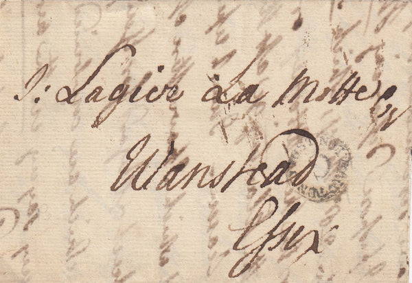 144050 CIRCA 1776-1790 PART WRAPPER LONDON TO WANSTEAD, ESSEX WITH 'PENNY POST NOT PAID/G' LONDON HANDSTAMP (L390).