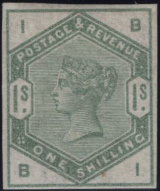 144052 1884 1s GREEN (SG196) IMPERFORATE IMPRIMATUR (BI) VERY FINE.