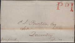 144056 1843 MAIL NORTHAMPTON TO DAVENTRY WITH 'P D1' UNIFORM PENNY POST HANDSTAMP OF NORTHAMPTON (NN153).