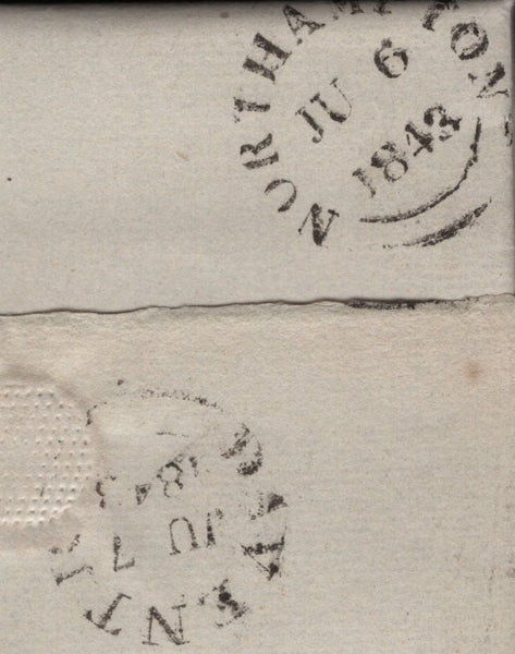 144056 1843 MAIL NORTHAMPTON TO DAVENTRY WITH 'P D1' UNIFORM PENNY POST HANDSTAMP OF NORTHAMPTON (NN153).