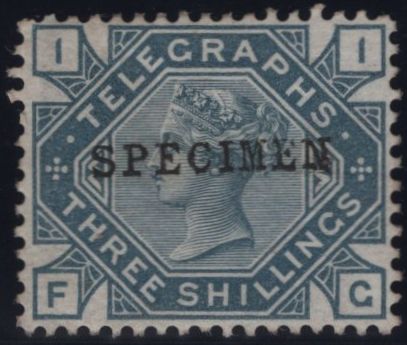 144067 1877 3s TELEGRAPH SLATE-BLUE 'SPECIMEN' TYPE 9 (T11s/L229s) FINE UNUSED.