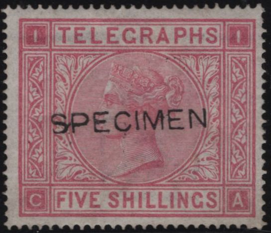 144068 1876 5s TELEGRAPH ROSE PL.1 'SPECIMEN' TYPE 8 (T13s/L231s) FINE UNUSED.