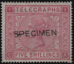 144068 1876 5s TELEGRAPH ROSE PL.1 'SPECIMEN' TYPE 8 (T13s/L231s) FINE UNUSED.