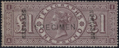 144071 1877 £1 TELEGRAPH BROWN-LILAC OVERPRINTED 'SPECIMEN' TYPE 9 TWICE ALSO 'SPECIMEN' TYPE 11 (T17s/L236s) UNUSED.