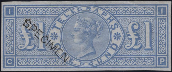 144086 1877 £1 TELEGRAPH IMPERF COLOUR TRIAL PALE ULTRAMARINE 'SPECIMEN' TYPE 8 (L236).