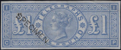 144086 1877 £1 TELEGRAPH IMPERF COLOUR TRIAL PALE ULTRAMARINE 'SPECIMEN' TYPE 8 (L236).
