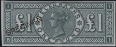 144087 1877 £1 TELEGRAPH IMPERF COLOUR TRIAL GREY-GREEN 'SPECIMEN' TYPE 8 (L236).