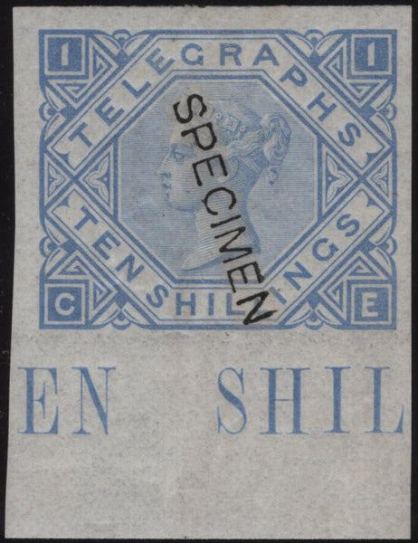 144088 1877 10s TELEGRAPH IMPERF COLOUR TRIAL PALE ULTRAMARINE 'SPECIMEN' TYPE 8 (L235).