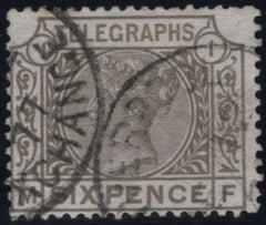 144094 1877 6d TELEGRAPH GREY PL.1 (T6/L212) GOOD USED.
