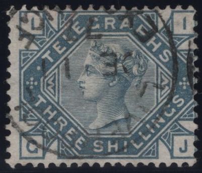 144096 1877 3s TELEGRAPH SLATE-BLUE (T11/L229) VERY FINE USED.