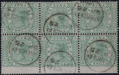 144100 1877 1s TELEGRAPH GREN PL.5 (T8/L219) GOOD USED BLOCK OF SIX.