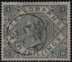 144107 1877 10s TELEGRAPH GREY-GREEN (T16/L235) GOOD USED.